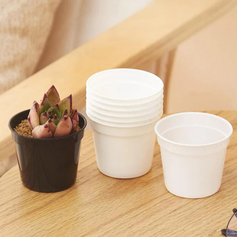 10pcs Mini Plastic Round Flower Pot Nursery Home Office Decor Green Artificial Refinement Garden Tools 2 Colors