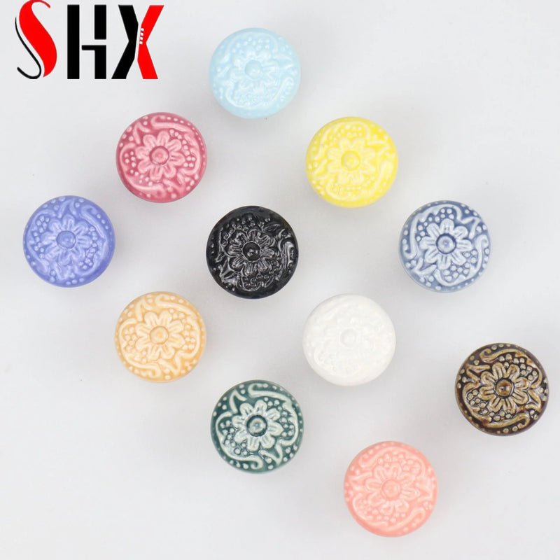 Colorful Floral Ceramic Handle Cabinet Door Solid Wood Furniture Wardrobe Handle Single-hole Drawer Hardware