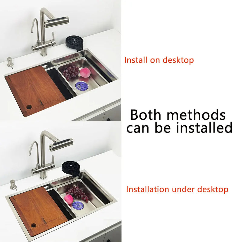 304 stainless steel undermount or Above Mount kitchen sink Washing Basin with Multifunctional waterfall kitchen faucet