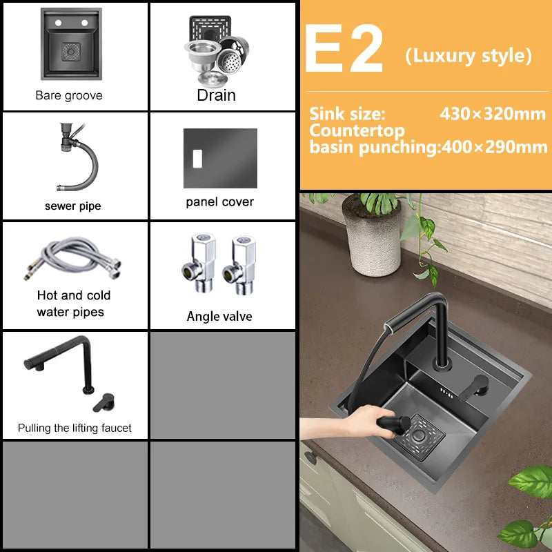 Hidden Sink Stainless Steel Kitchen Sink Apartment Bar Mini Single Slot Touring Car Multi-functional Wash Basin With Cover Plate