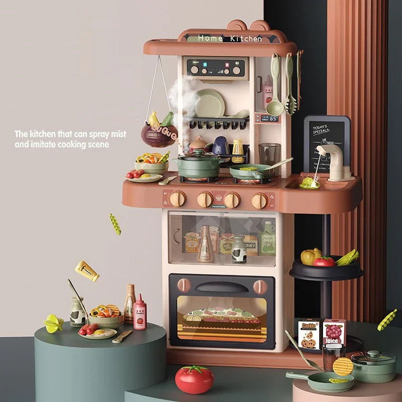 93cm Children's Kitchen Kids Toys, Kids Kitchen Cooking Set Gift Box for Girls, Luxury Version Tableware Set, 88 Accessories