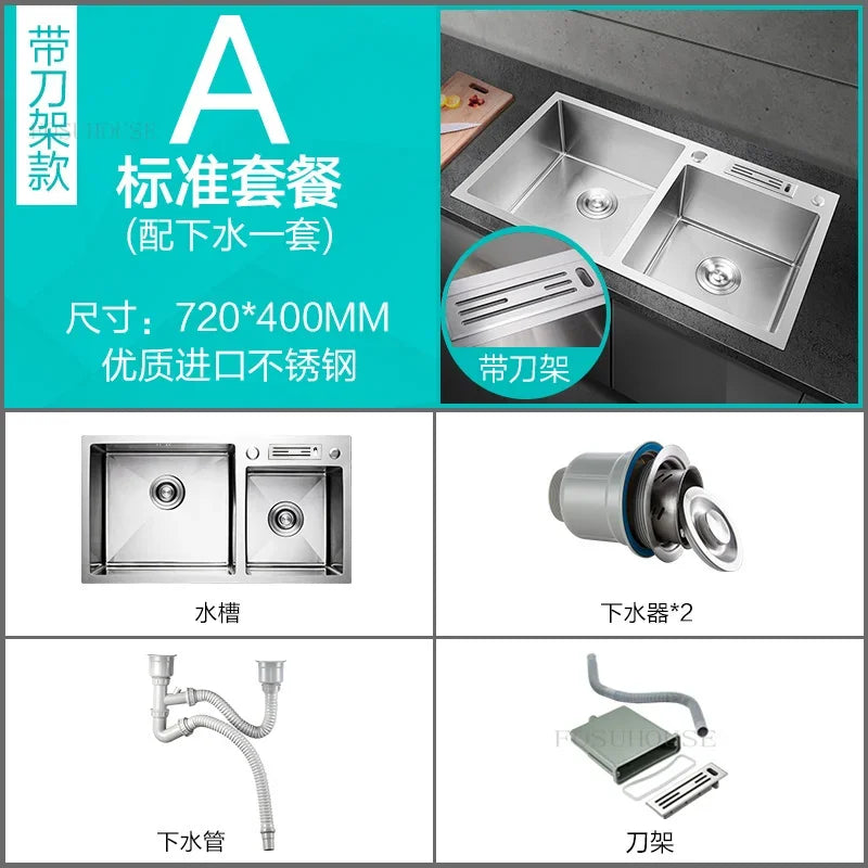 Thickened Kitchen Sinks Modern Stainless Steel Furniture Household Sink 304 Hand Double Trough Sinks Under Kitchen Sink