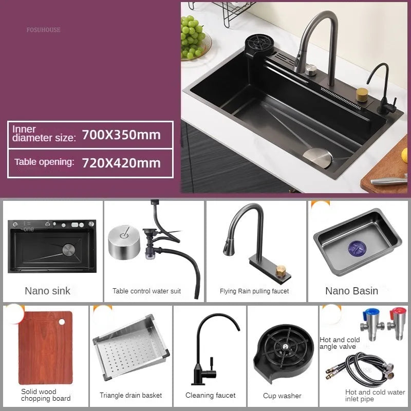 Nordic Metal Kitchen Sinks for Bar Counter Smart Digital Display with Cup Washer Sinks Light Luxury Design Sink for Dining Room