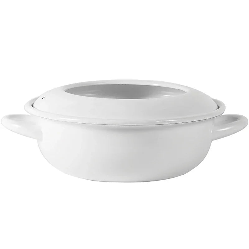 Japanese white porcelain enamel frying pan home thickened tempura double ears soup health stewpan pot induction cooker general