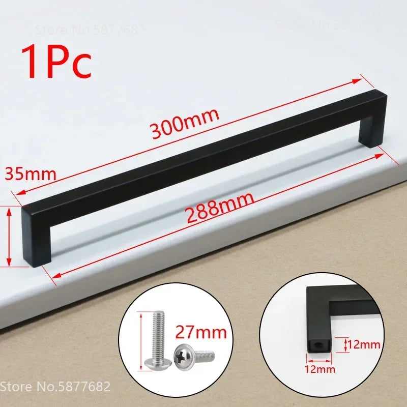 Square Furniture Hardware Black Cabinet Handle Stainless Steel Kitchen Door Knobs Cupboard Wardrobe Drawer Pulls