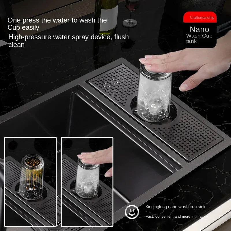 55cmx32cm 304 Nano Stainless Steel Hidden Sink Folding Faucet with Large Single Slot and Cover Plate Bar Counter Cup Washer