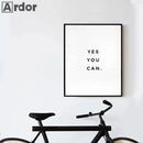 Yes You Can Motivational Phrase Poster And Print Minimalist Quotes Poster Canvas Black White Wall Art Picture Nordic Home Decor