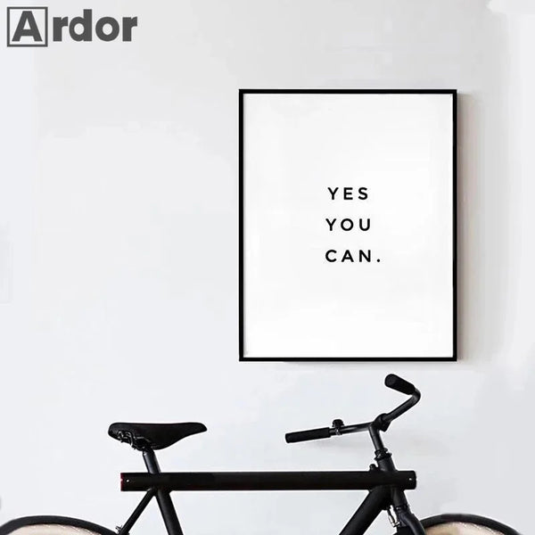 Yes You Can Motivational Phrase Poster And Print Minimalist Quotes Poster Canvas Black White Wall Art Picture Nordic Home Decor