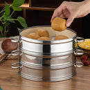 Stainless Steel Bamboo Steamer with Lid Rice Cooker Food Steaming Grid Basket for Dumpling Kitchen Steam Pot Cooking Accessories