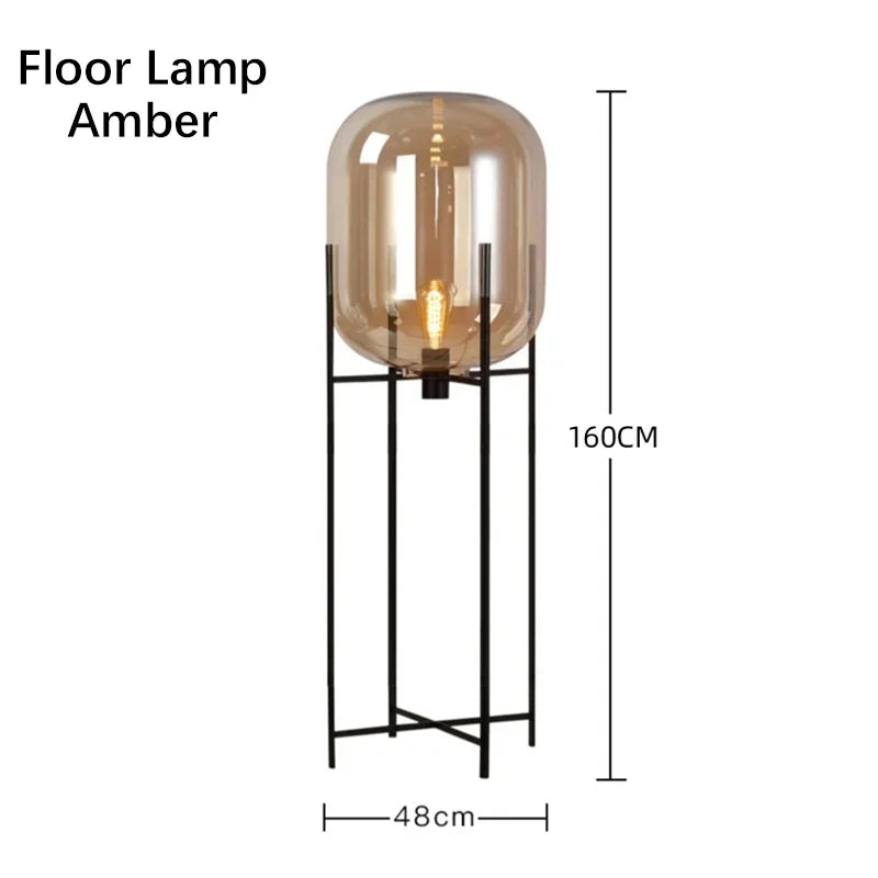 Post-Modern Nordic Glass LED Floor Lamp for Bedside Table Living Room Home Decor Villa Hotel Cafe Standing Light Industrial E27