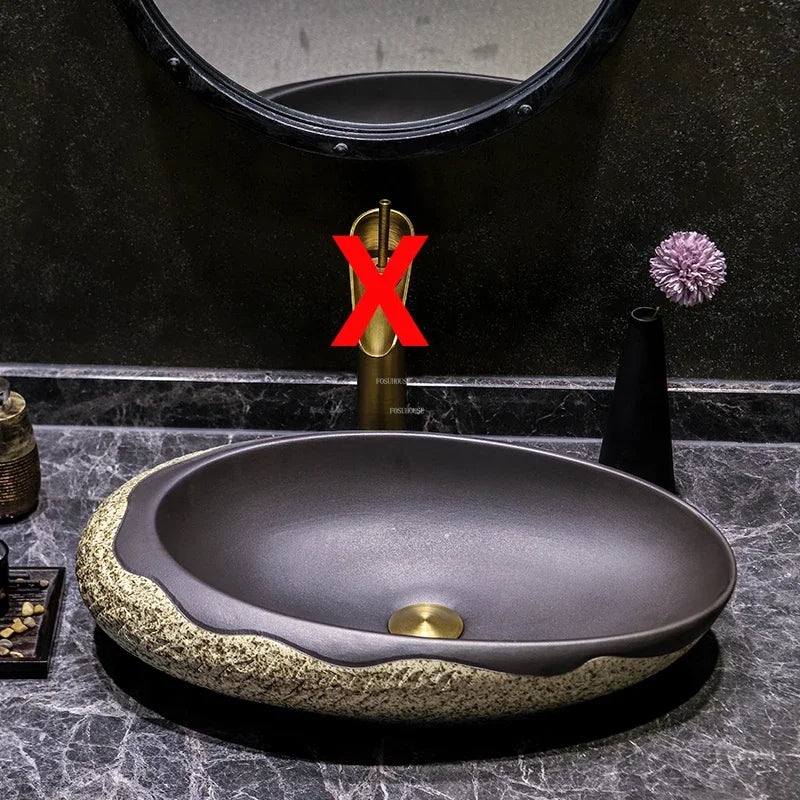 Chinese Ceramic Art Bathroom Washbasins Home Bathroom Sinks Creative Overhead Sink Household Kitchen Hand-made Washing Sinks Y