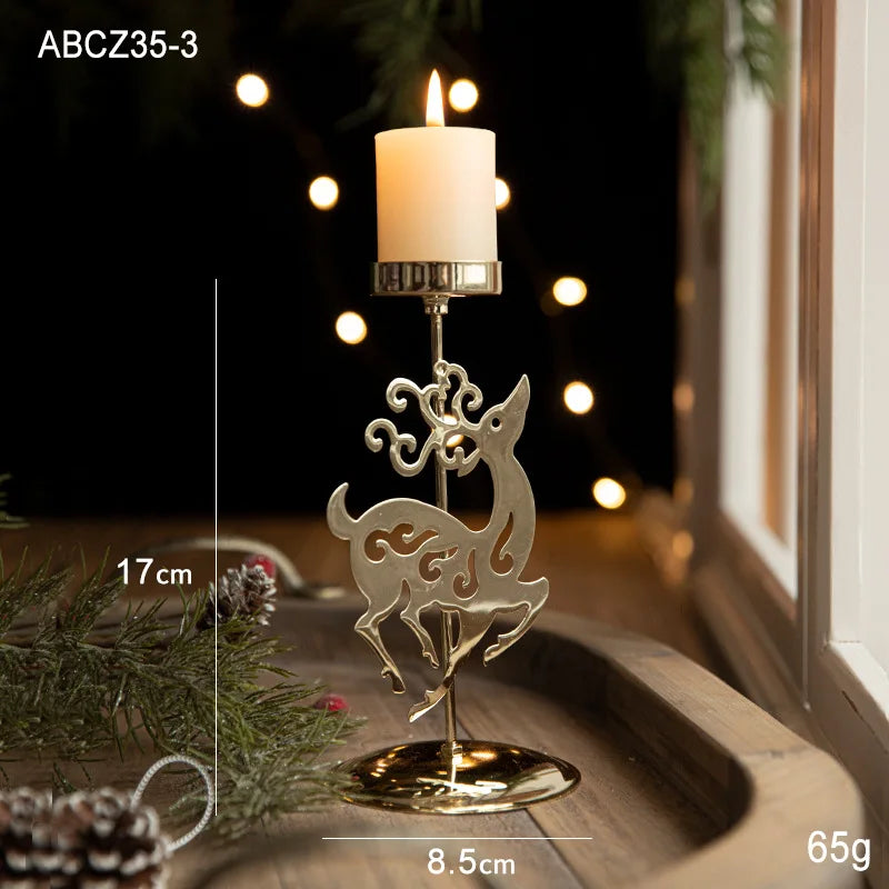 Christmas Golden Wrought Iron Candlestick Star Elk Christmas Tree Candle Holder Merry Christmas New Year Table Decoration