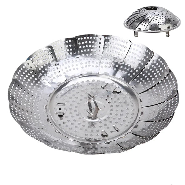 Multifunctional Steamer Plate Disk, Stainless Steel, Silver Magic, Retractable, Folding, Steaming Fruit