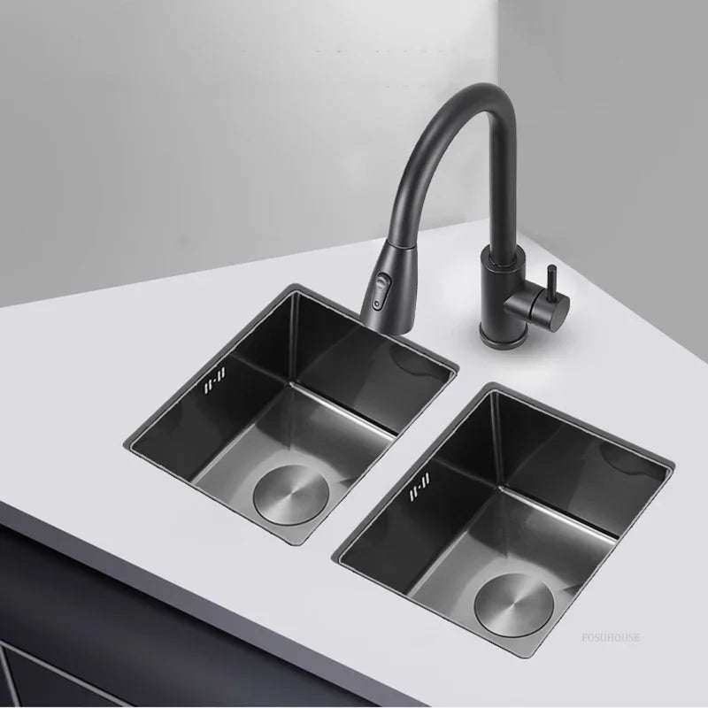 Household Black Sink for Kitchen Italian Metal Dry Handmade Kitchen Sinks Simple Small Light Luxury Kitchen Sinks for Bar