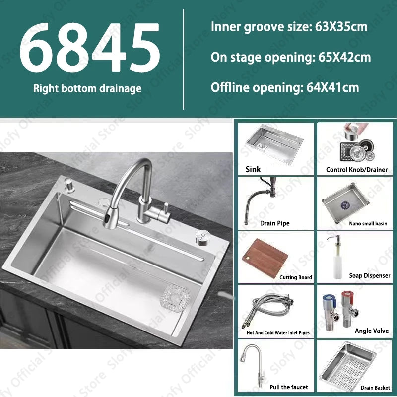 304 Stainless Steel Multifunctional Kitchen Sink Large Capacity Single Bowl Vegetable Workstation Wash/Cut/Drain in One Full Set
