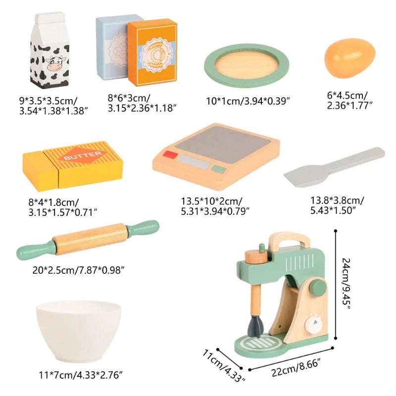 Girls Simulation Pretend Play Kitchen Toy Wood Kitchen Cooking Utensils Blender Make Cake Food Toy Miniature Kitchen Set