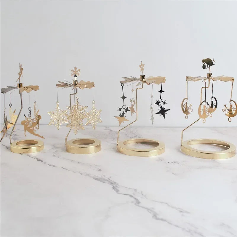 Romantic Aromatherapy Glass Candle Cup Lid, Stainless Steel Rotating Carousel Candle Holder, Walking Light Candlestick Decoratio