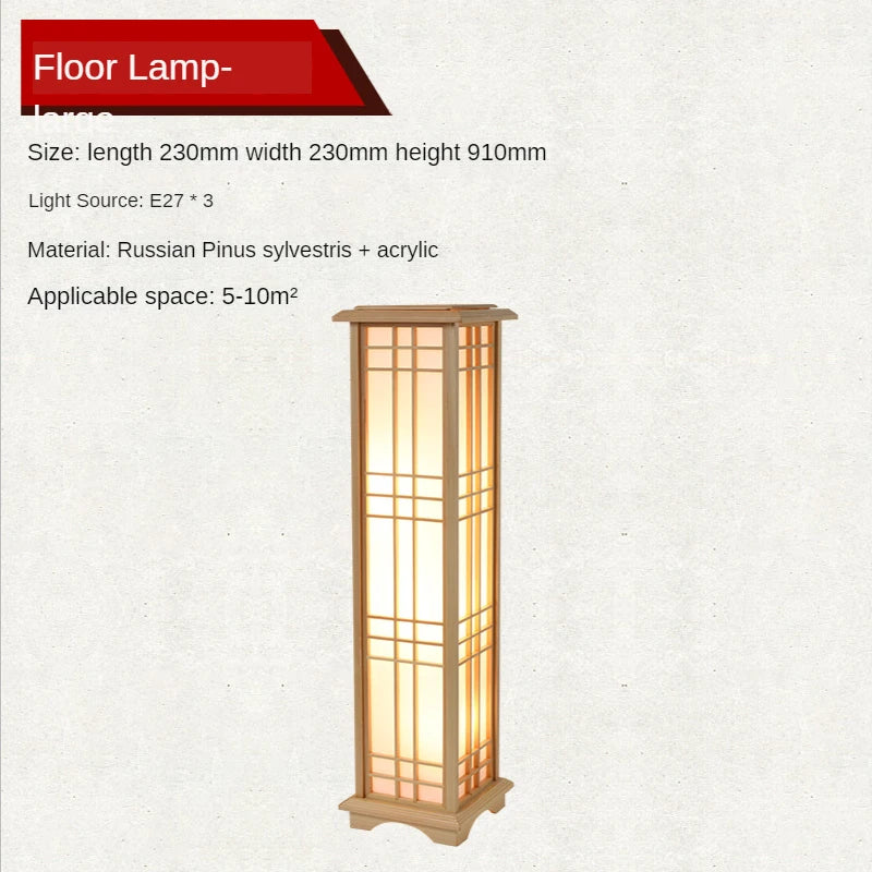 SANDYHA Japanese style wood Floor Lamp bedroom decoration standing lamps for Living Room led lights Study Lighting Square design