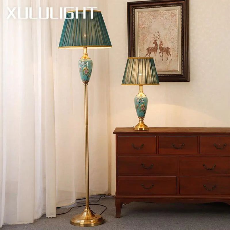 Ceramic Floor Lamp Home Decoration Sofas Stand Light European Retro Table Lamp Living Room Floor Lamp Bedroom Bedside