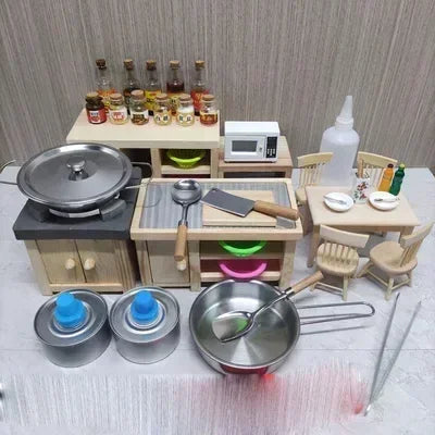 Dollhouse Mini Kitchen Furniture Toys Full Set Models for Doll House Kitchen Furniture Decorative Accessories