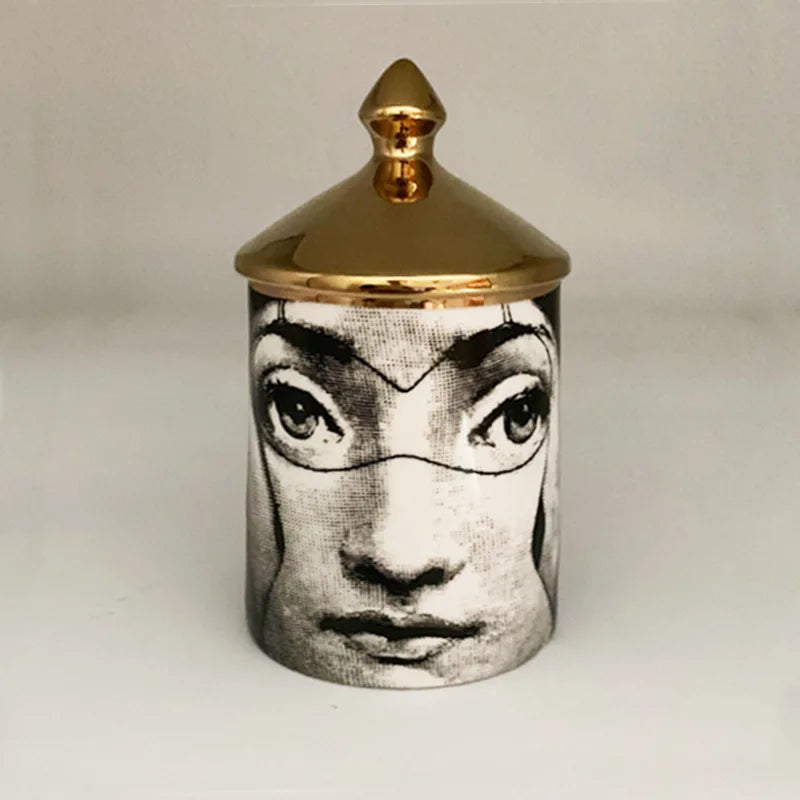 Gold Handmade Ceramic Empty Candle Holder Incense Candles Jar Lady Face Red Lip Cup Living Room Ornaments Home Decoration Box Cr