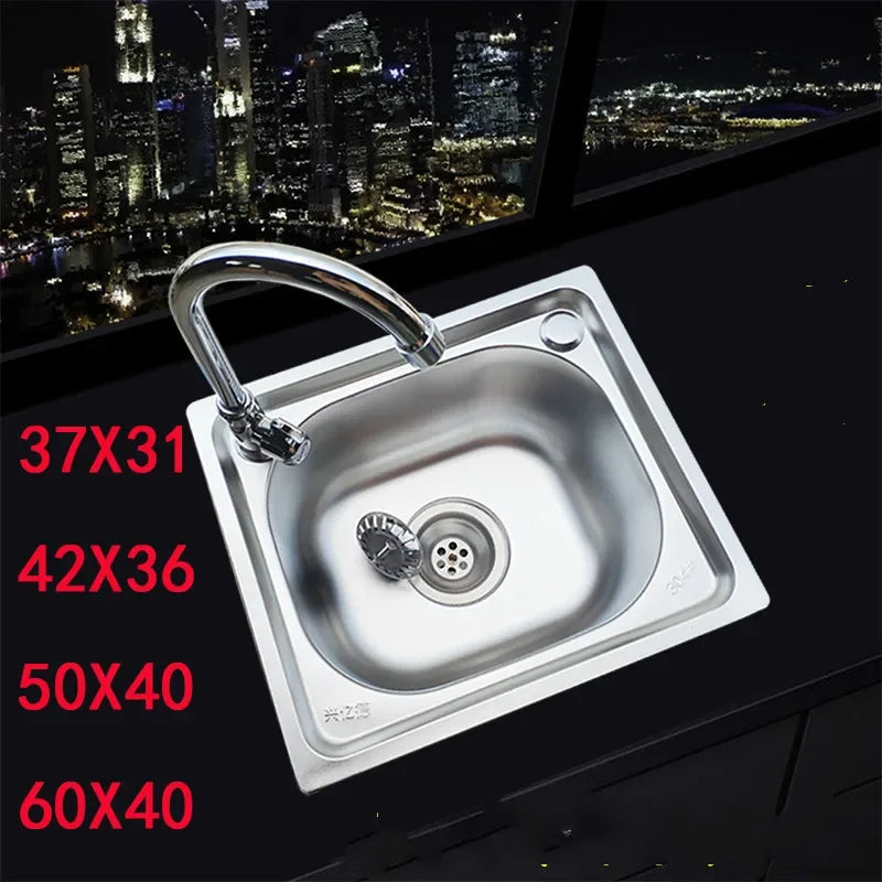 Kitchen Suqare Sink Stainless Steel Single Drain Pipe wash basin set
