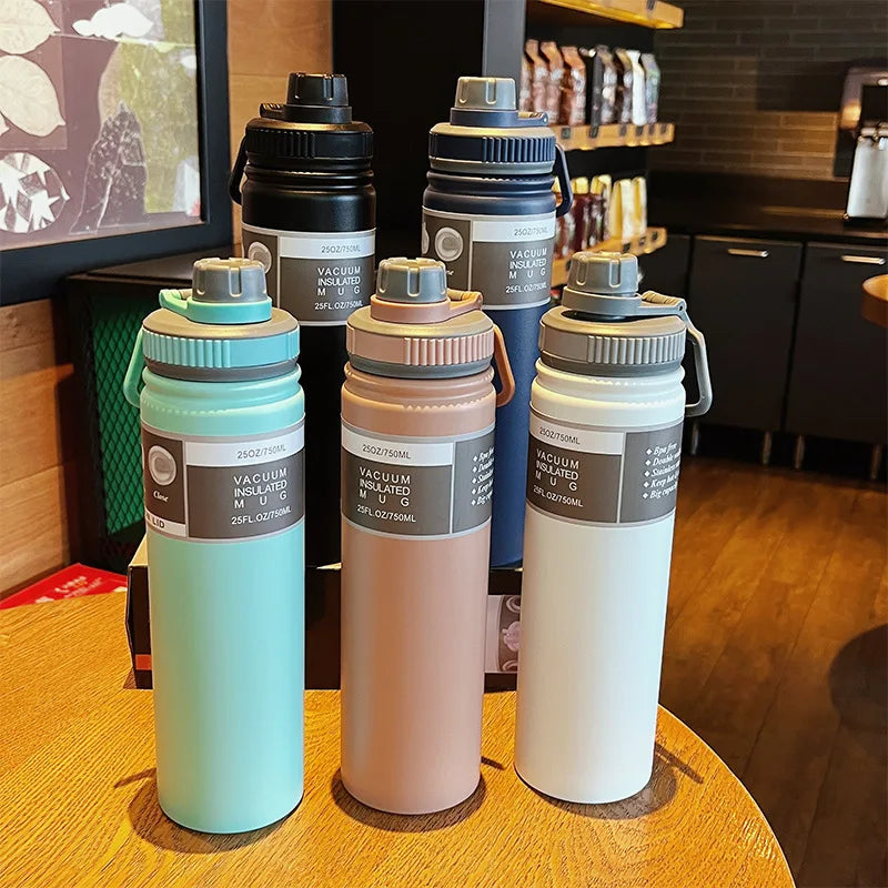 530ML/750ML Thermos Water Bottle Large capacity Stainless Steel Vacuum Flask Mug Portable Outdoor Thermal Mug Sports Drinks Cup