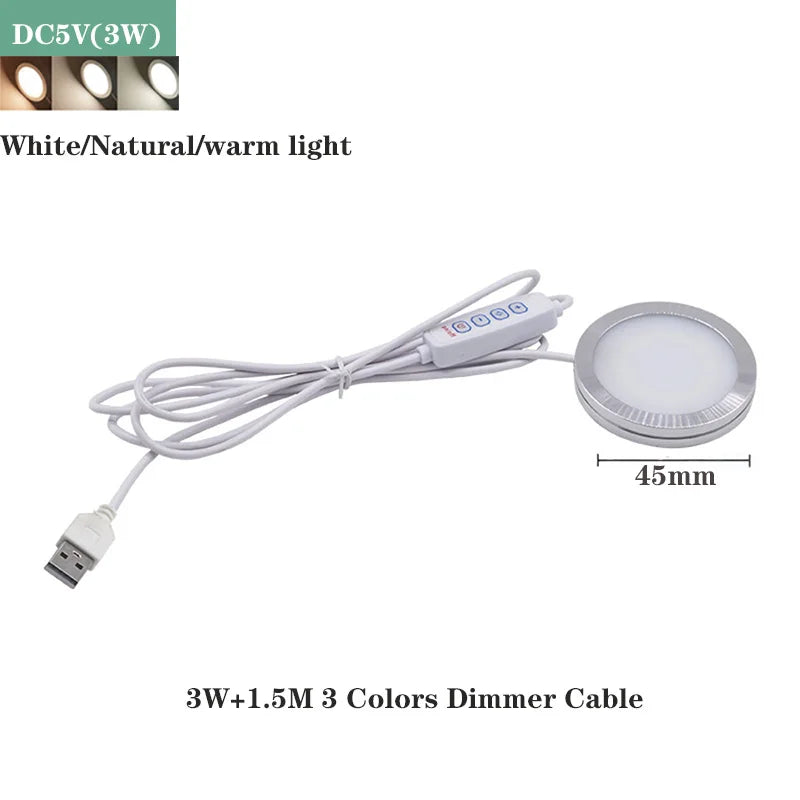 Ultrathin 8mm USB DC5V 3W 10W Dimmable Spotlight Surface Mounted Mini LED Circular Simple Ceiling Light Exhibition Cabinet Lamp