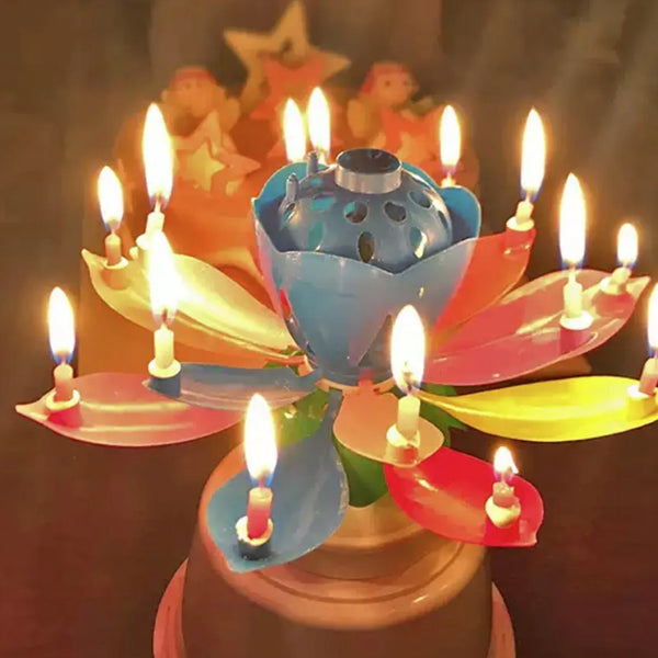 Lotus Candle Creative Rotating Birthday Candle Electric Birthday Cake Music Candles Flower Candle Reusable Decorative Candles