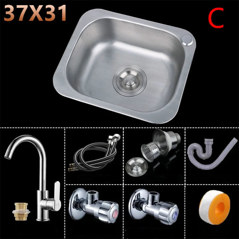 Silvery 304 Stainless Steel Kitchen Sink Multiple Size Undermount Basin Sink Single Tank Wash Vegetables Thickened Basin Set