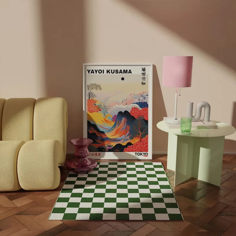 Colourful Yayoi Kusama Mountains and Rivers Poster Vintage Japanese Matte Canvas Material Mural Gallery Bedroom Wall Art