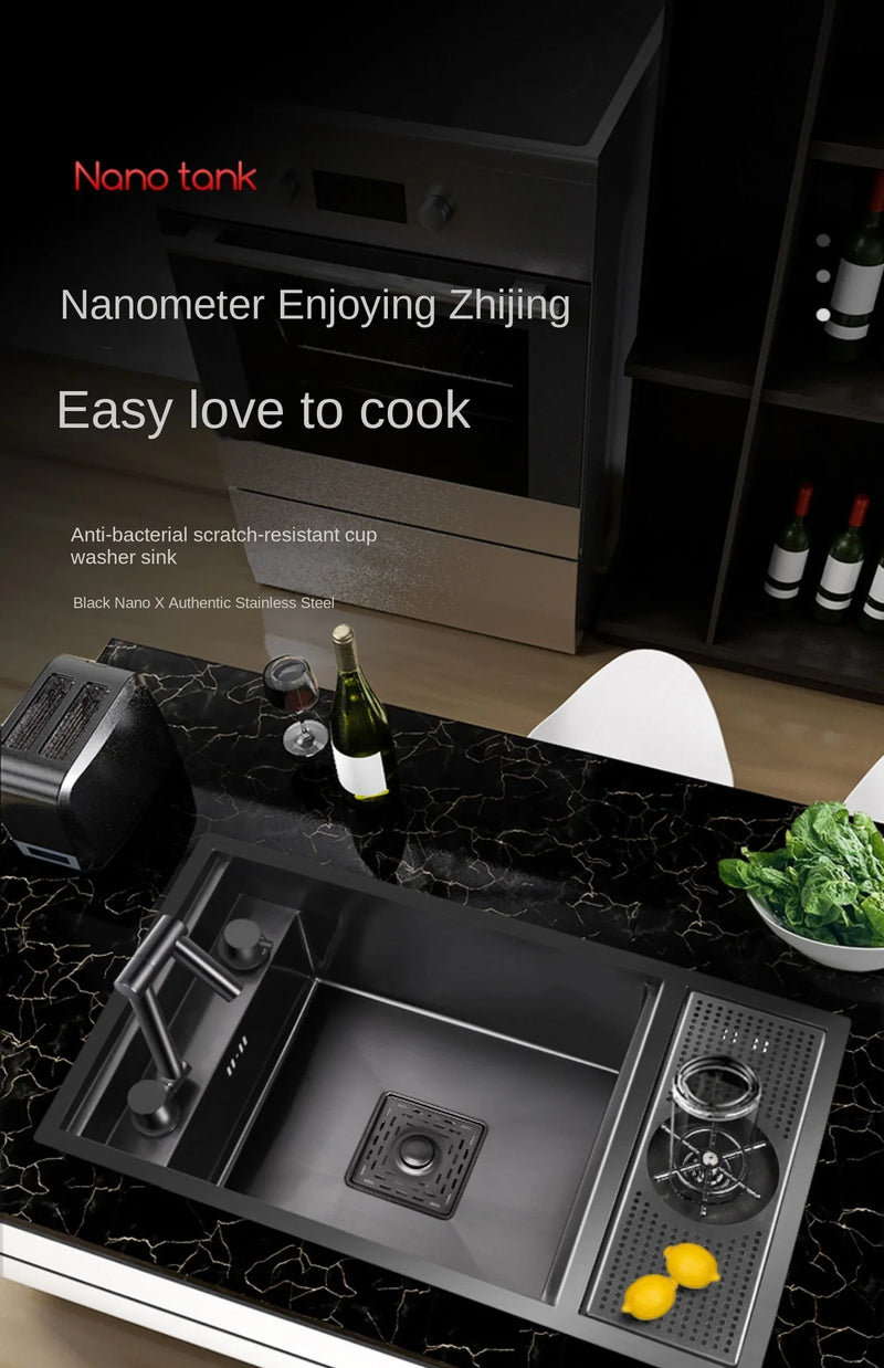 55cmx32cm 304 Nano Stainless Steel Hidden Sink Folding Faucet with Large Single Slot and Cover Plate Bar Counter Cup Washer