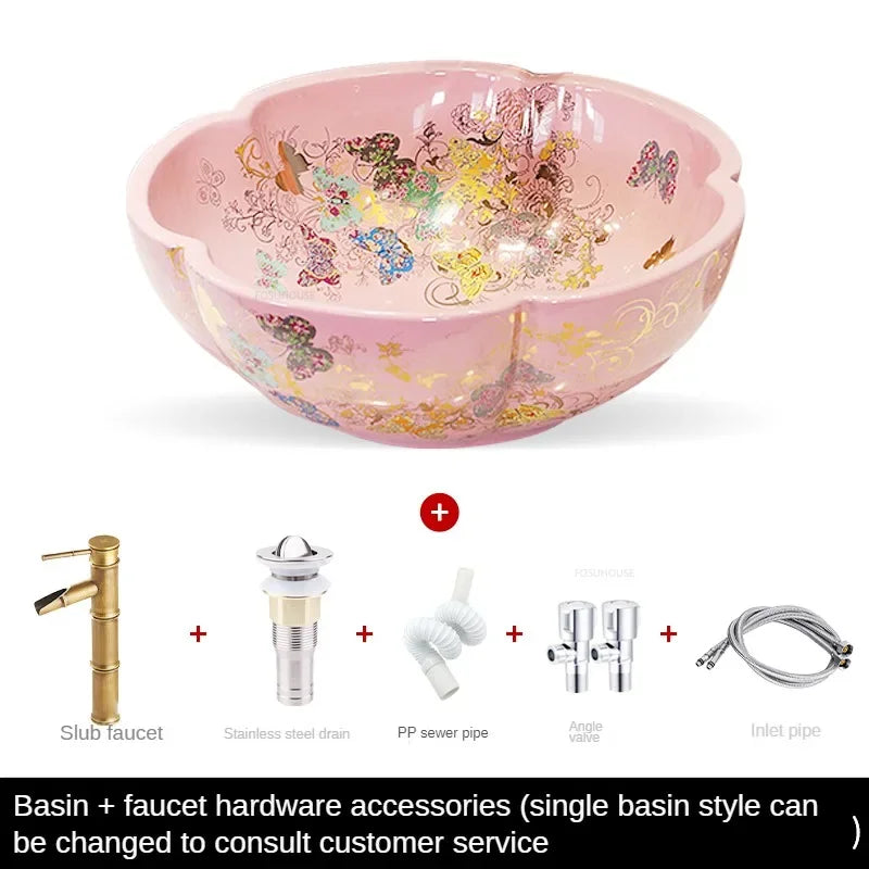 Luxury Hand-painted Bathroom Sinks Special-shaped Above Counter Basin Ceramic Wash Basin Designer Home Kitchen Art Single Basin