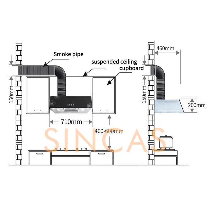 Kitchen Ventilator Suction Range Hood Strong Suction Force Small Stove Cooker Hood Ceiling Mounted Smart Cleaning Exhaust Hood