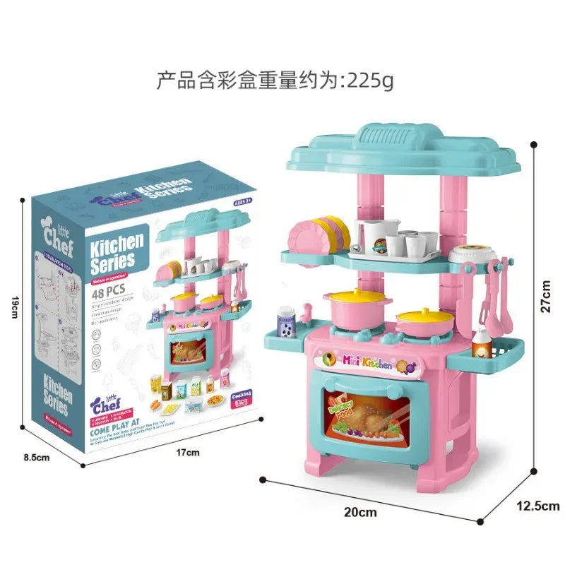 Mini Kitchen Counter Play Set DIY Simulated Cooking Food Tableware Play House Role Play Pretend Game Toy Gift Kid Boy Children