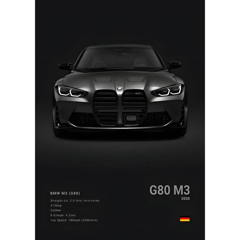 Luxury Black Classic latest sports car F80 M3 M4 M5 Z8 G80 B-BMW Cool Poster Home living room Wall Art Garage Room Decor