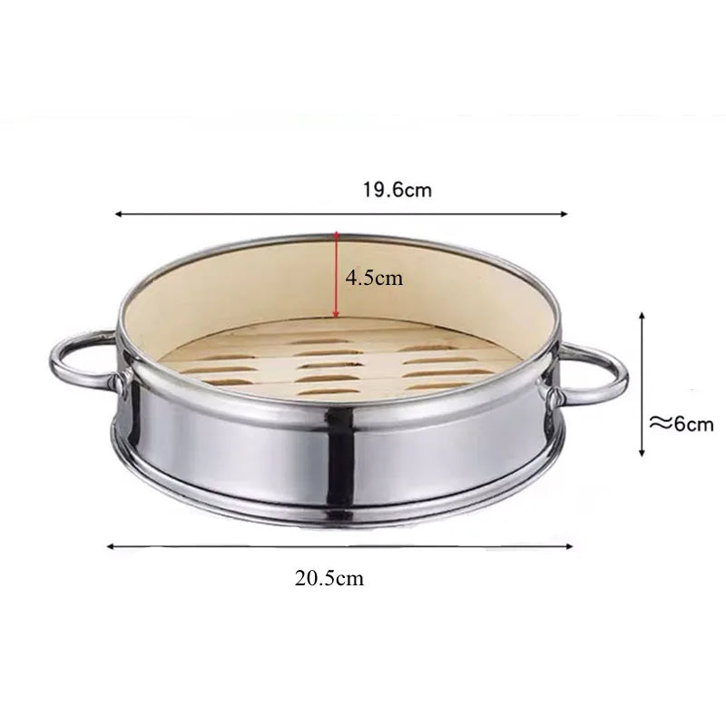 Stainless Steel Bamboo Steamer with Lid Rice Cooker Food Steaming Grid Basket for Dumpling Kitchen Steam Pot Cooking Accessories