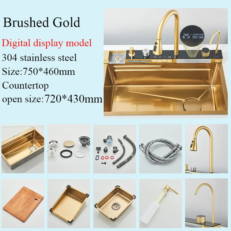 Dark Grey Nano Kitchen Sink Above Mount Washing Basin Chopping Board 304 Stainless Steel Single Grey Kitchen Sink Kitchen Faucet