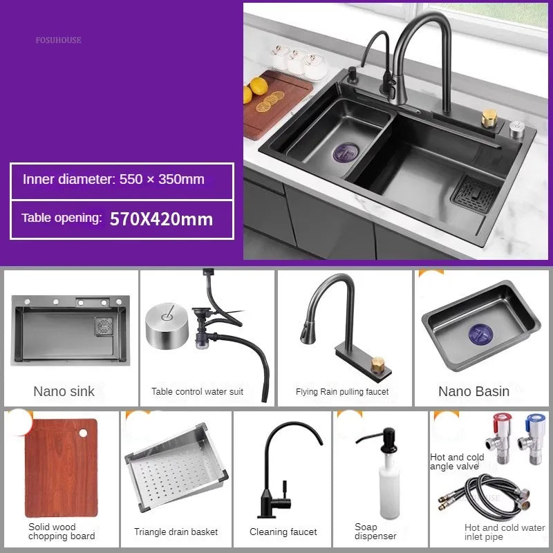 Nordic Metal Kitchen Sinks for Bar Counter Smart Digital Display with Cup Washer Sinks Light Luxury Design Sink for Dining Room