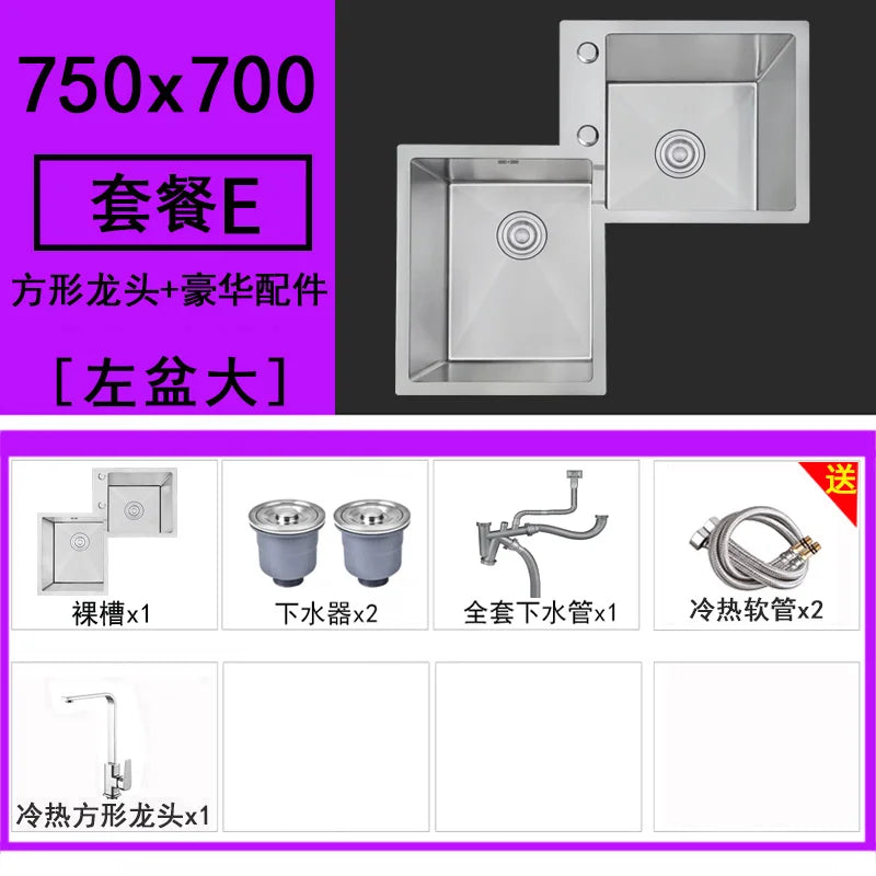 Kitchen Furniture Thickened 304 Stainless Steel Sink Basin Corner Shaped Double Stainless Steel Kitchen Sinks  Accessories Bh