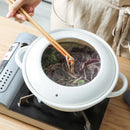 Japanese white porcelain enamel frying pan home thickened tempura double ears soup health stewpan pot induction cooker general