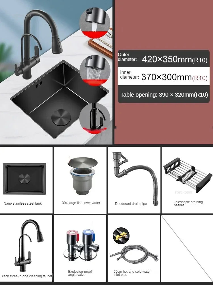 Household Black Sink for Kitchen Italian Metal Dry Handmade Kitchen Sinks Simple Small Light Luxury Kitchen Sinks for Bar