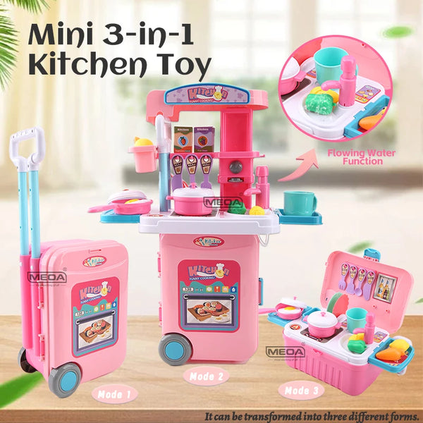 Integrates Storage Boxes and Tableware Kitchen Play Set Movable Kitchens Stove Fruit 3-IN-1 Portable Suitcase Cooking Kits Toys