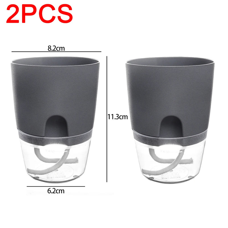 1/2pcs Self Watering Flower Pots Automatic Water-Absorbing Flowerpot Transparent Double Layer Plastic Planter Home Office Decor