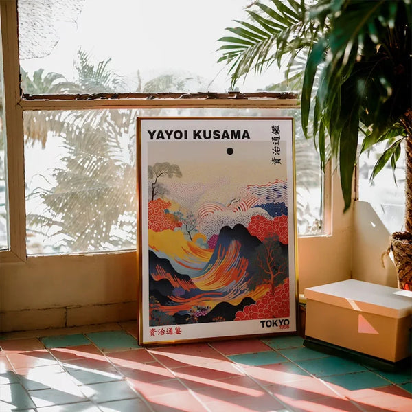 Colourful Yayoi Kusama Mountains and Rivers Poster Vintage Japanese Matte Canvas Material Mural Gallery Bedroom Wall Art