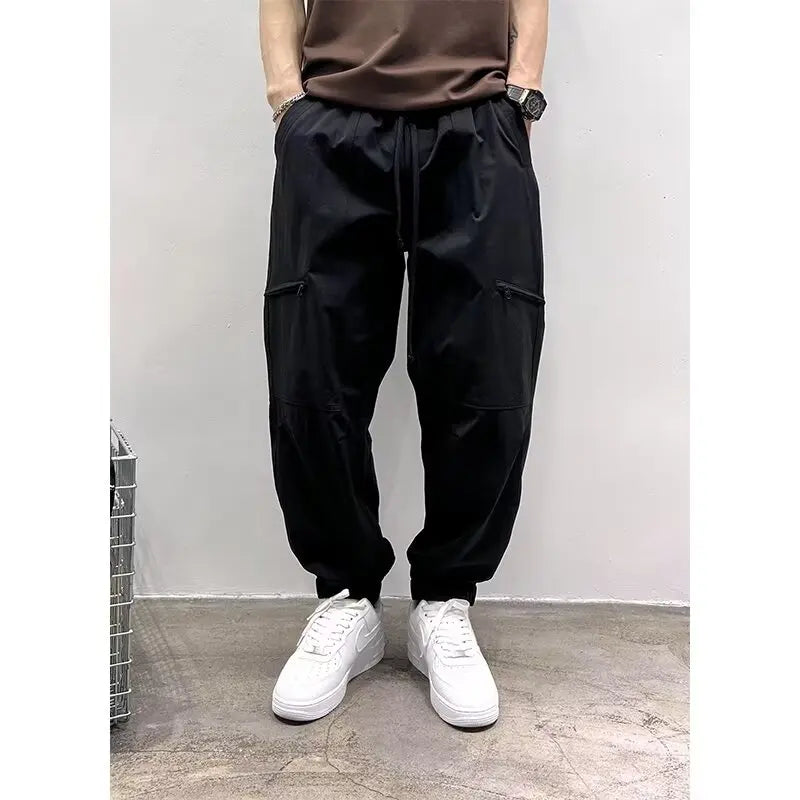 Autumn Fashion Outdoor Functional Workwear Casual Pants For Men New Simple Solid Color Loose Fitting Leg Binding Handsome Pants