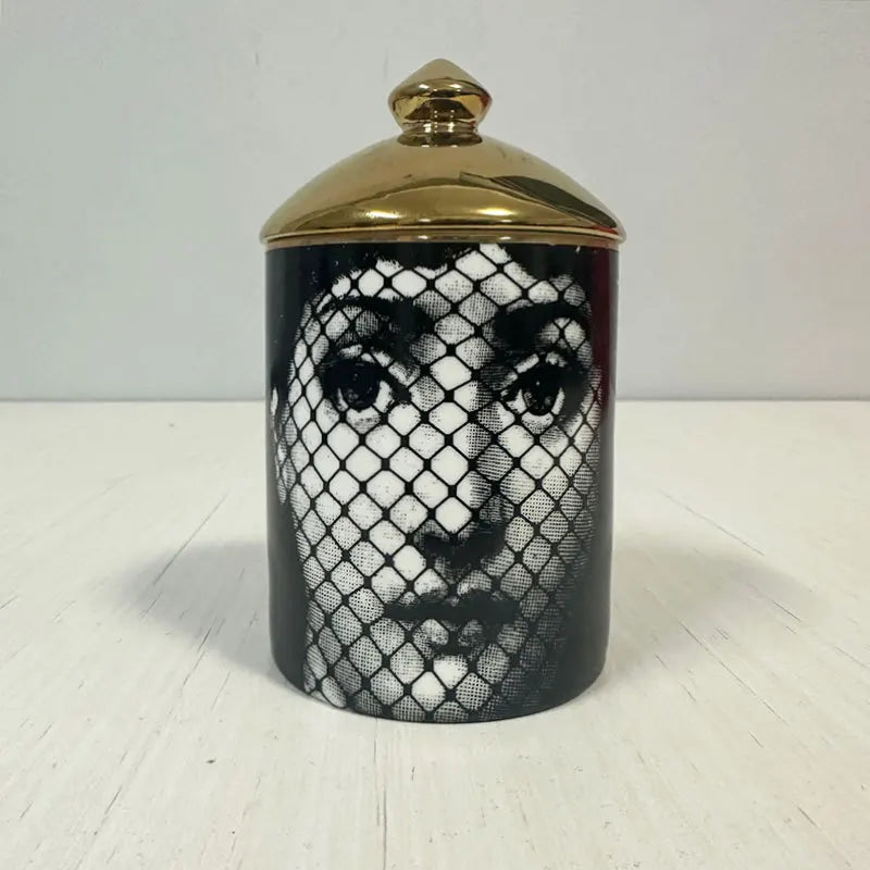 Gold Handmade Ceramic Empty Candle Holder Incense Candles Jar Lady Face Red Lip Cup Living Room Ornaments Home Decoration Box Cr