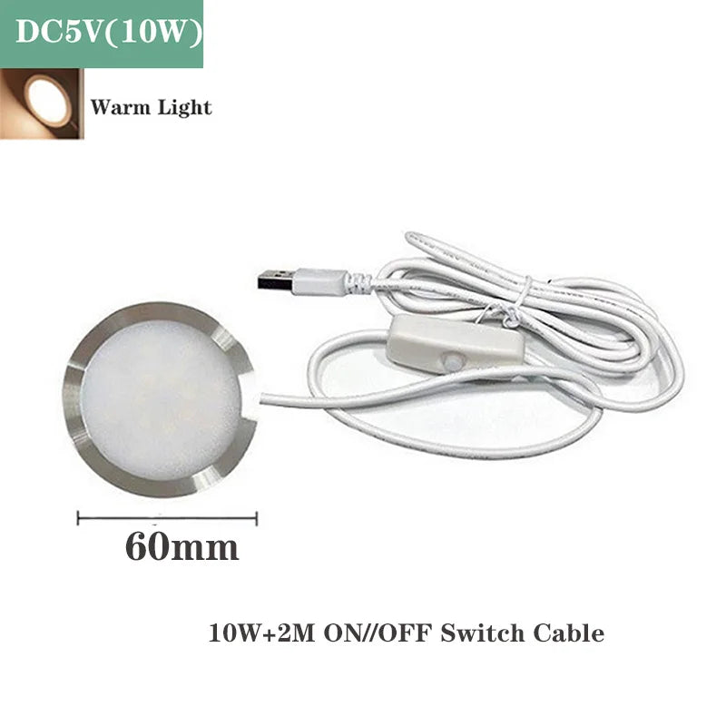 Ultrathin 8mm USB DC5V 3W 10W Dimmable Spotlight Surface Mounted Mini LED Circular Simple Ceiling Light Exhibition Cabinet Lamp