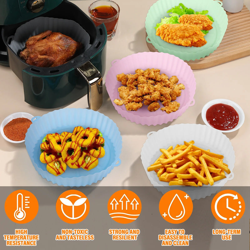 Silicone Air Fryer Pot Baking Tray Pans Fried Chicken Silicone Mold Basket Mat Airfryer Replacement Kitchen Accessories 20cm