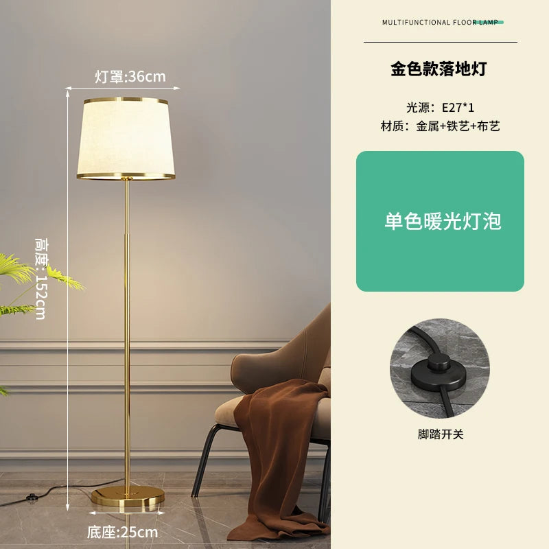 Fabric Lampshade Cosy E27 Led Floor Lamp for Living Room Sofa Side Standing Lamps Remote Control Dimmer Bedroom Bedside Lights